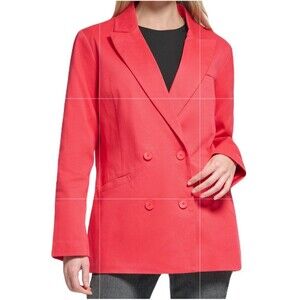 NEW Levis Womens Medium Coral Tailored Peak-Lapel Double-Breasted Cotton Blazer
